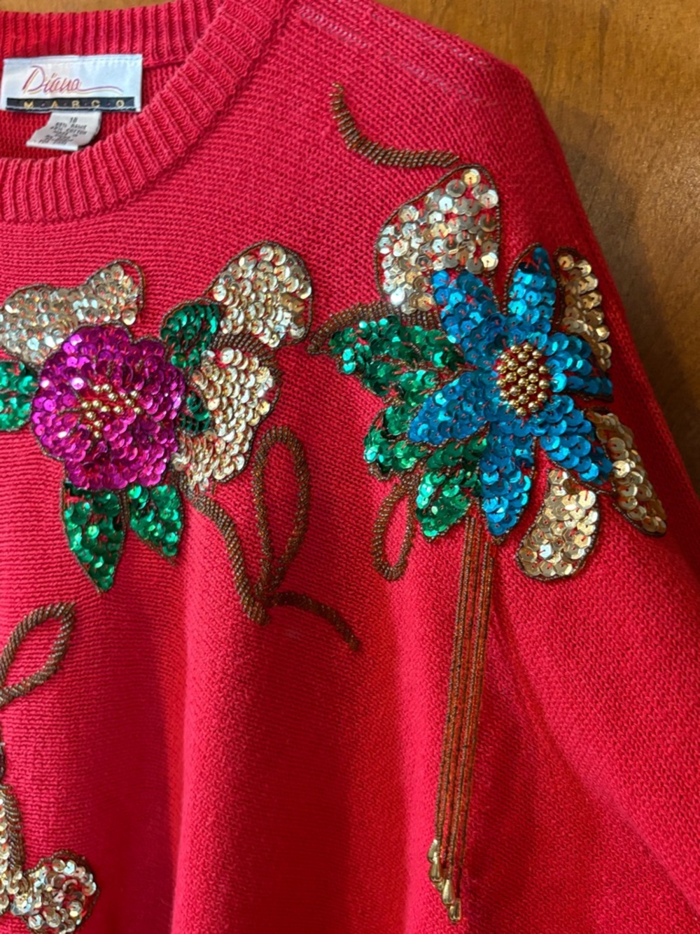 Vintage Diana Marco Red Sequin Floral Crewneck Sweater